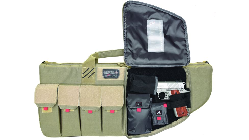 GPS Tactical 28 inch AR Case w/Handgun Pouch, Tan, GPS-T28ART