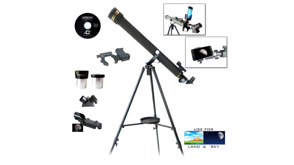 Galileo Refractor Telescope with Smartphone Photo Adapter 1.25in 6mm Eyepiece, 20mm Eyepiece, Black, 800x60mm G-860BG