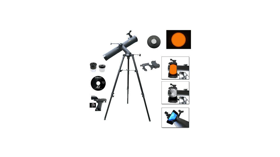 Galileo Tracker 800mm x 90mm Reflector Telescope w/Solar Filter Cap + Smart Phone Adapter, Black, NSN N, SS-80090TRSF