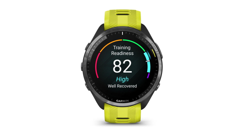 Garmin Forerunner 965, Carbon Gray DLC Titanium Bezel w/ Black Case and Amp Yellow/Black Silicone Band, 010-02809-02