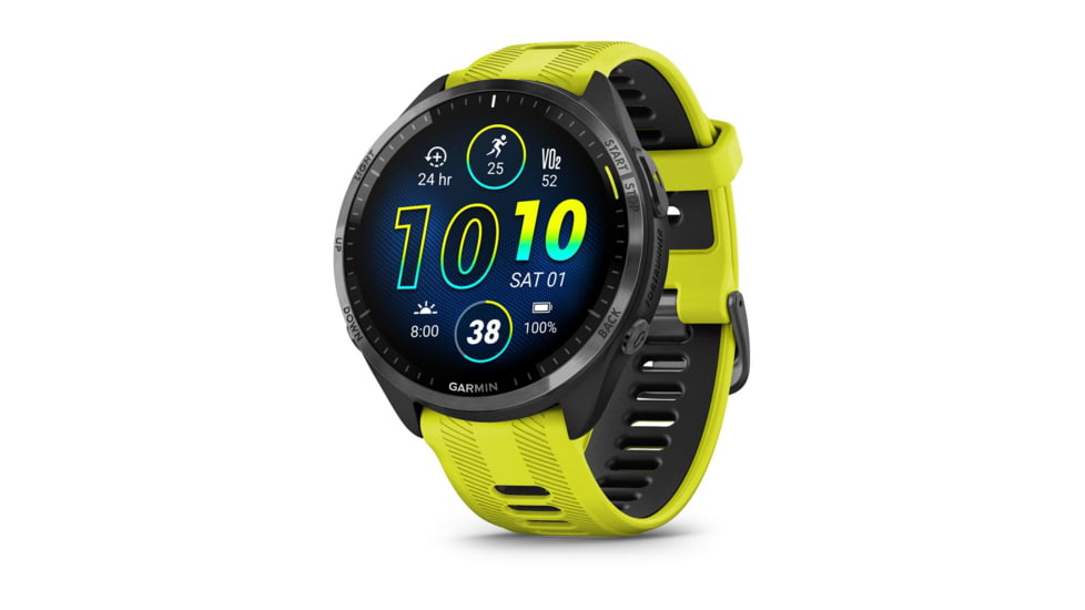 Garmin Forerunner 965, Carbon Gray DLC Titanium Bezel w/ Black Case and Amp Yellow/Black Silicone Band, 010-02809-02