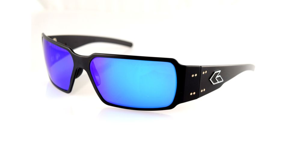 Gatorz BOXSTER Sunglasses, Black Frame, Smoked Polarized W/ Blue Mirror Lens, Polarized, BOXBLK01P-B