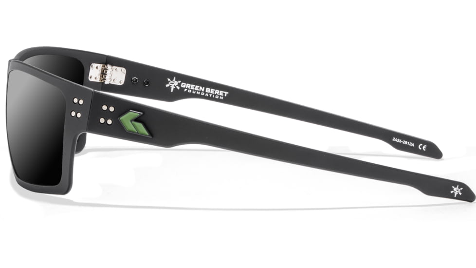 Gatorz Green Beret Foundation Sentix Sunglasses, Black w/GBF Green Logo Frame, Smoke Polarized Lens, 841235130199