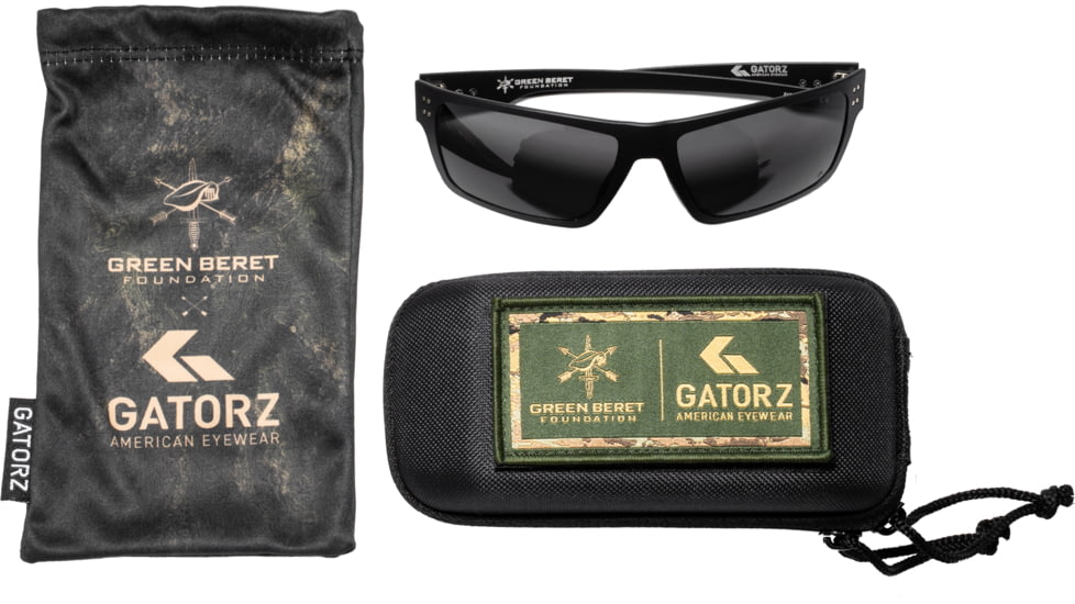 Gatorz Green Beret Foundation Sentix Sunglasses, Black w/GBF Green Logo Frame, Smoke Polarized Lens, 841235130199