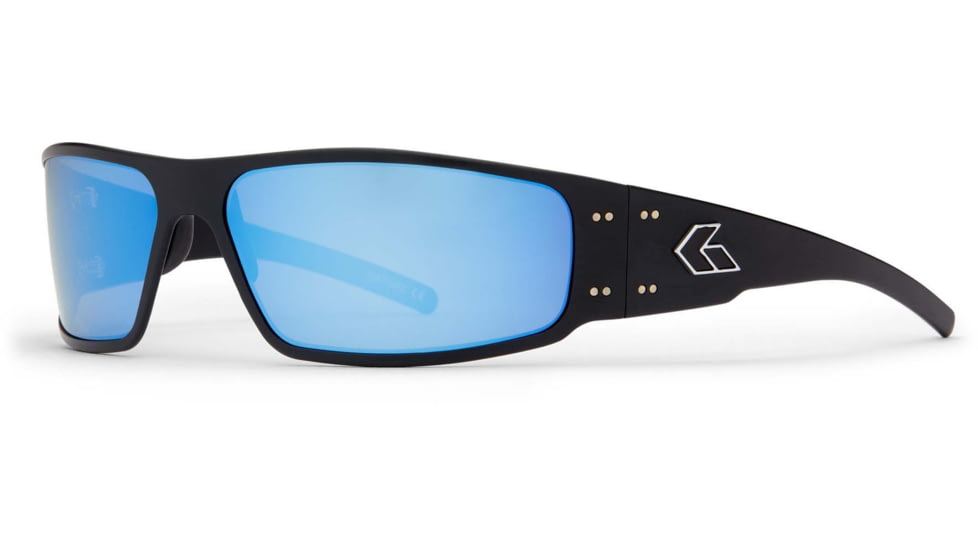 Gatorz Magnum Sunglasses, Asian Fit, Black Frame, Smoked Polarized w/ Blue Mirror Lens, AF-MAGBLK01P-B