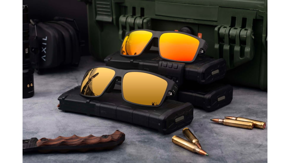 Gatorz Rig Sunglasses, Black Frame with Silver Logo, OPz Rose Gold Mirror Lenses, GZ-14-050