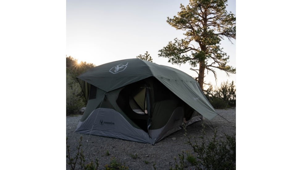 Gazelle T4 Tandem Hub Tent, Easy 90 Second Set-Up, Waterproof, UV Resistant, Convertible Screen Room, Removable Floor, Ample Storage Options, 4-8 Person, Alpine Green, 4-8 Person, GT450GR