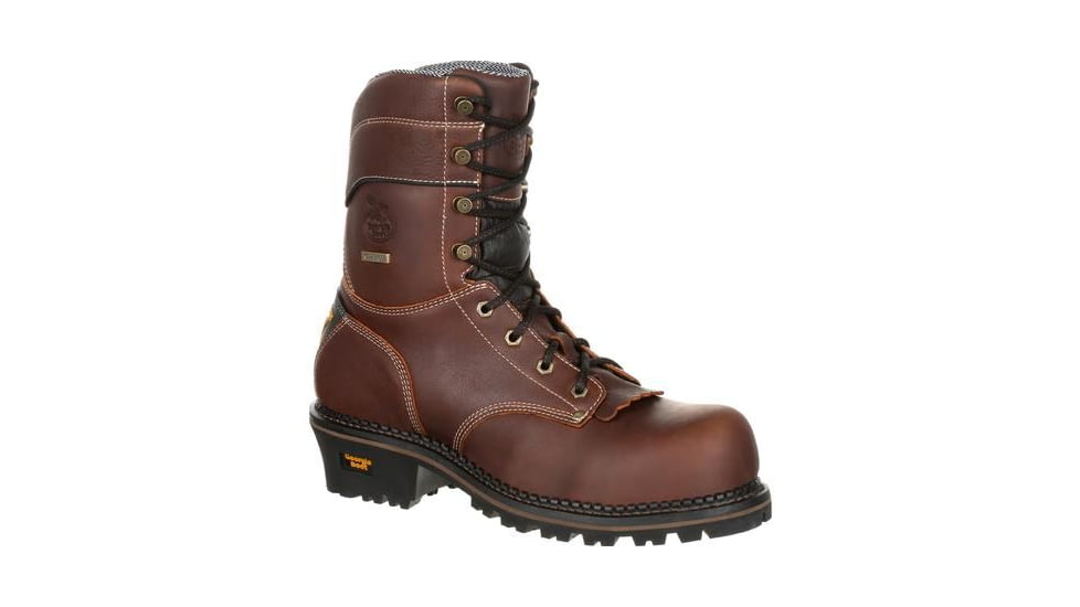 Georgia Boot AMP LT Logger Waterproof 9 inch Work Boot w/Composite Toe - Mens, Brown, 10, GB00236-100M