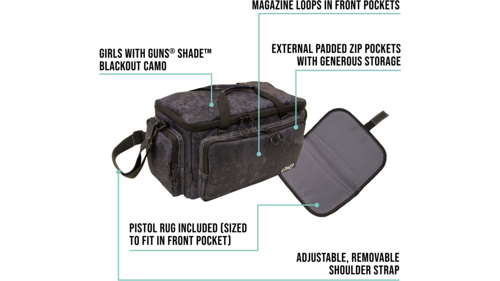 Girls With Guns Midnight Range Bag, Black/Shade Blackout Camo, 15 in x 8 in x 8 in, 70639