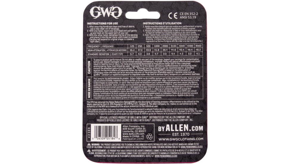Girls With Guns Silencer Foam Ear Plugs, 32 dB NRR, ANSI S3.19 &amp; CE EN352-1 Hearing Protection Rated, 6-Pairs per Pack, Teal, One Size, 2389