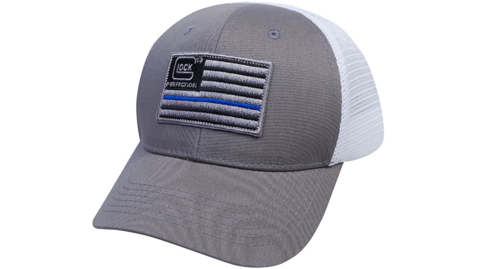 Glock AS10071 Blue Line Hat With Flag Gray/White Cotton/Mesh Snapback