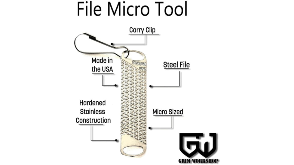 Grim Workshop File Micro Tool, Hardened Stainless Construction, 1.75in x 0.5in, GWFILEZIP