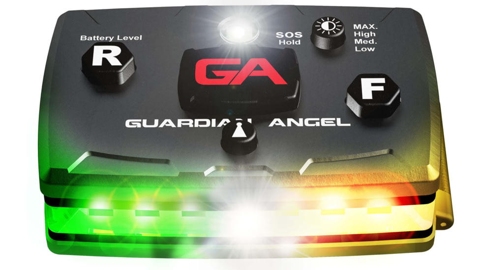 Guardian Angel Elite Series Wearable Safety Light, Black Casing, Green/Yellow Split Front, Green/Yellow Split Rear, White Top Light, White Work Light, ELT-GY/GY