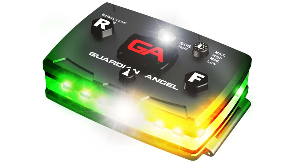 Guardian Angel Elite Series Wearable Safety Light, Black Casing, Green/Yellow Split Front, Green/Yellow Split Rear, White Top Light, White Work Light, ELT-GY/GY