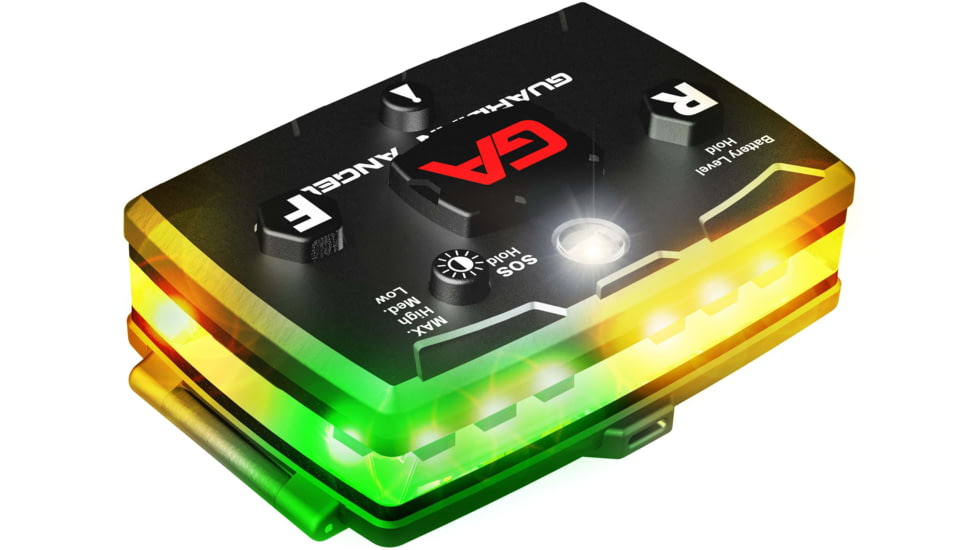 Guardian Angel Elite Series Wearable Safety Light, Black Casing, Green/Yellow Split Front, Green/Yellow Split Rear, White Top Light, White Work Light, ELT-GY/GY