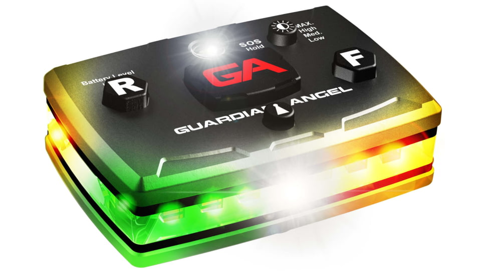 Guardian Angel Elite Series Wearable Safety Light, Black Casing, Green/Yellow Split Front, Green/Yellow Split Rear, White Top Light, White Work Light, ELT-GY/GY