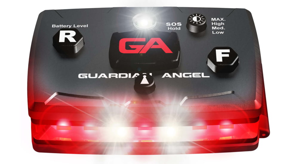 Guardian Angel Elite Series Wearable Safety Light, Black Casing, Red Front, Green Rear, White Top Light, White Work Light, ELT-R/G-2