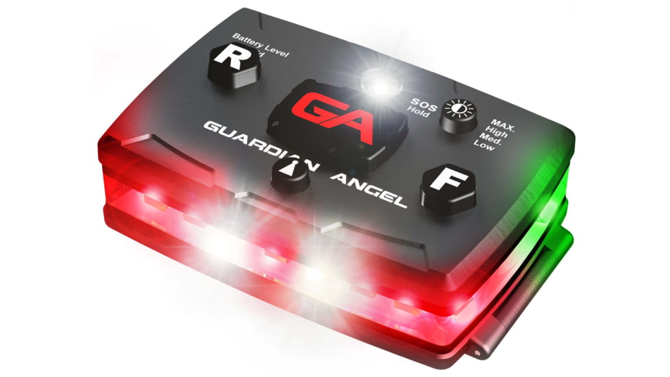 Guardian Angel Elite Series Wearable Safety Light, Black Casing, Red Front, Green Rear, White Top Light, White Work Light, ELT-R/G-2
