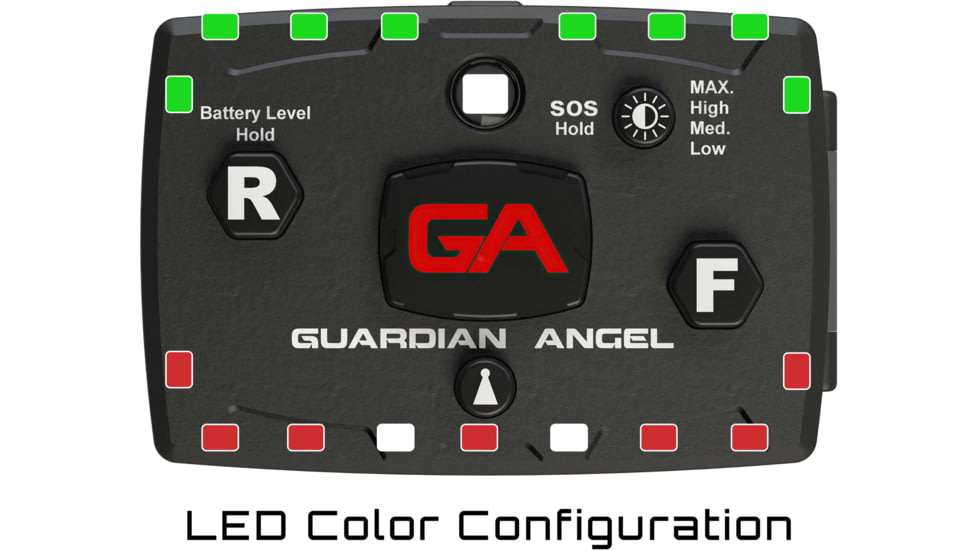 Guardian Angel Elite Series Wearable Safety Light, Black Casing, Red Front, Green Rear, White Top Light, White Work Light, ELT-R/G-2