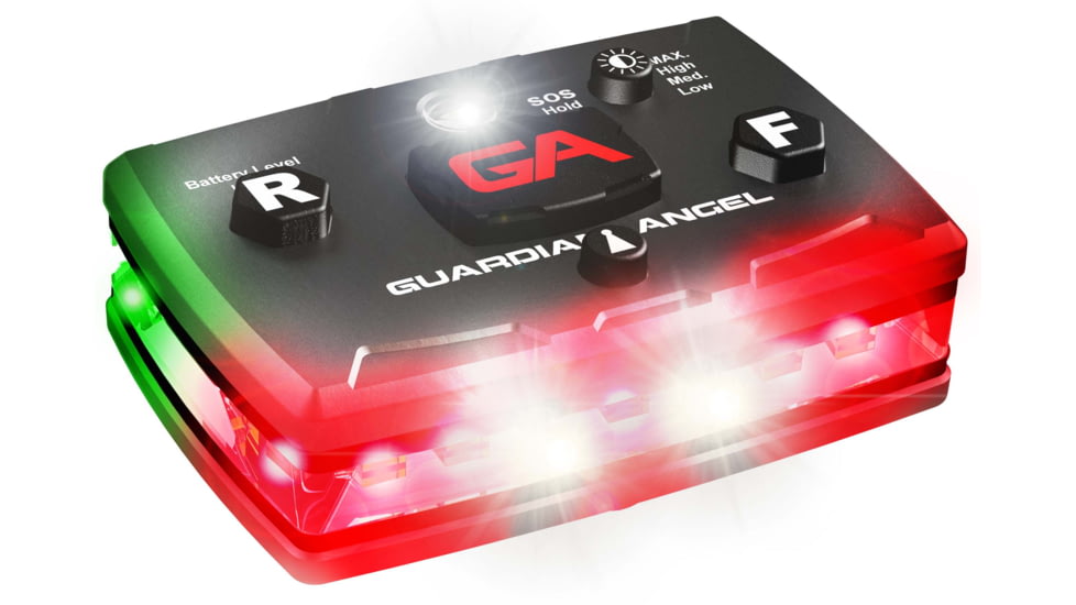 Guardian Angel Elite Series Wearable Safety Light, Black Casing, Red Front, Green Rear, White Top Light, White Work Light, ELT-R/G-2