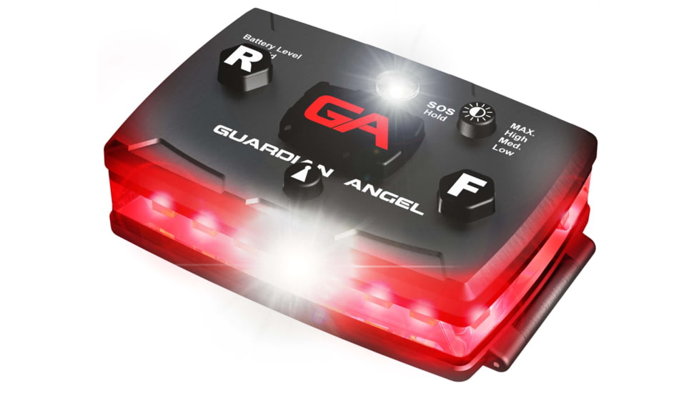Guardian Angel Elite Series Wearable Safety Light, Black Casing, Red Front, Red Rear, White Top Light, White Work Light, ELT-R/R