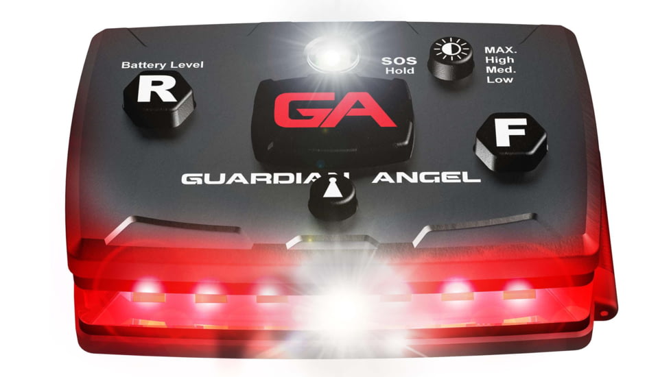 Guardian Angel Elite Series Wearable Safety Light, Black Casing, Red Front, Red Rear, White Top Light, White Work Light, ELT-R/R