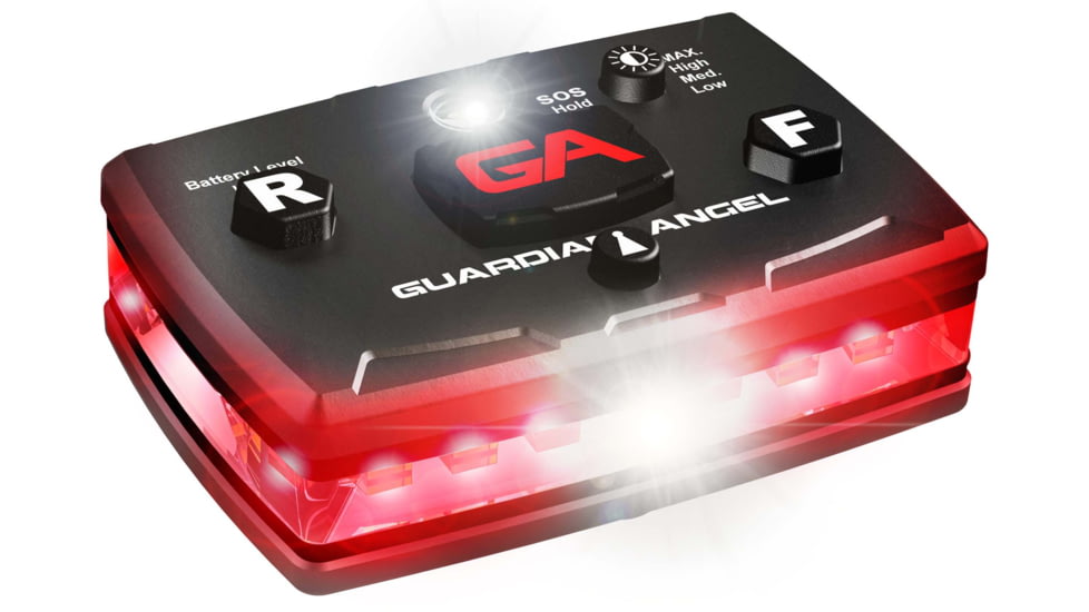 Guardian Angel Elite Series Wearable Safety Light, Black Casing, Red Front, Red Rear, White Top Light, White Work Light, ELT-R/R