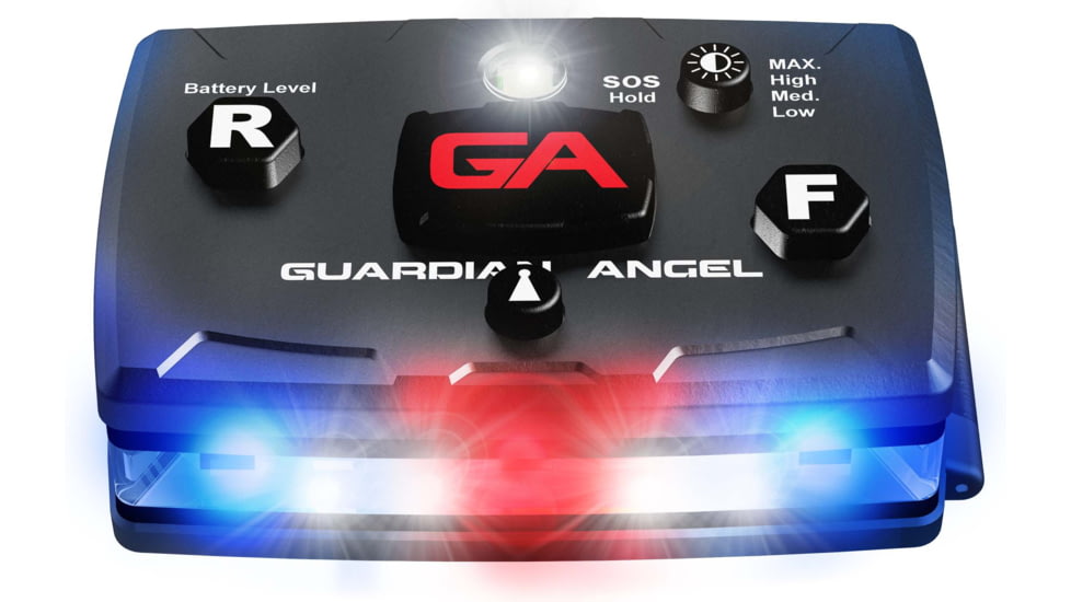 Guardian Angel Elite Series Wearable Safety Light, Black Casing, White/Blue Split Front, Blue Rear, White Top Light, Red Work Light, ELT-B/B