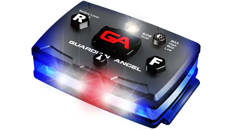 Guardian Angel Elite Series Wearable Safety Light, Black Casing, White/Blue Split Front, Blue Rear, White Top Light, Red Work Light, ELT-B/B