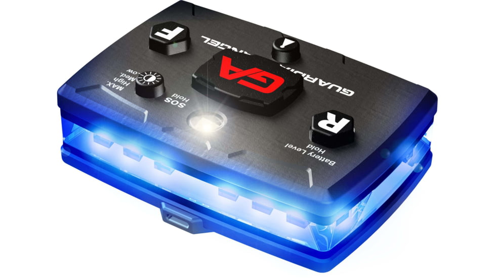 Guardian Angel Elite Series Wearable Safety Light, Black Casing, White/Blue Split Front, Blue Rear, White Top Light, Red Work Light, ELT-B/B