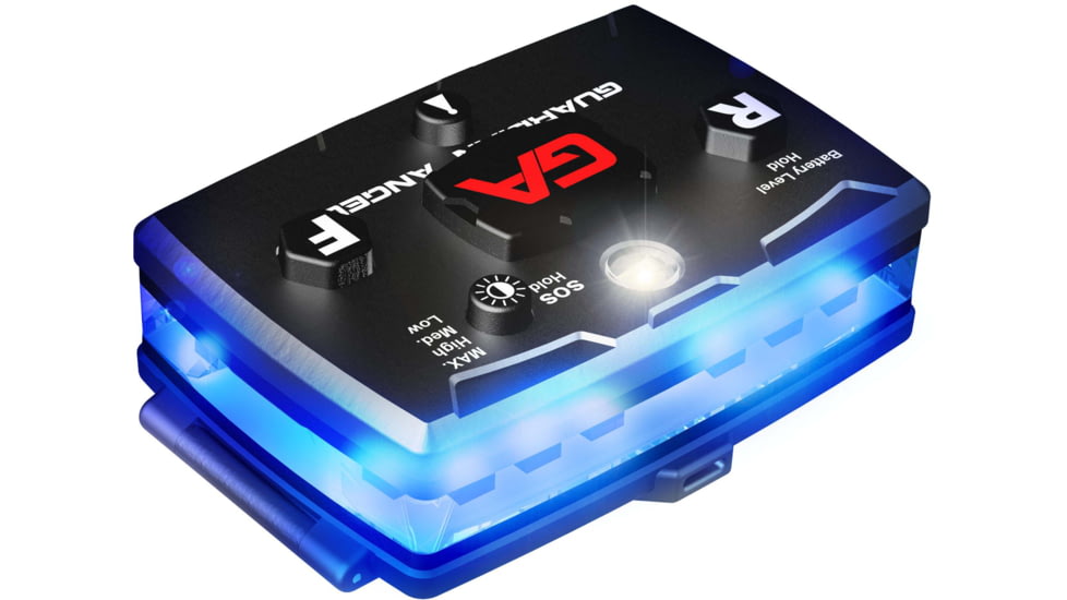 Guardian Angel Elite Series Wearable Safety Light, Black Casing, White/Blue Split Front, Blue Rear, White Top Light, Red Work Light, ELT-B/B