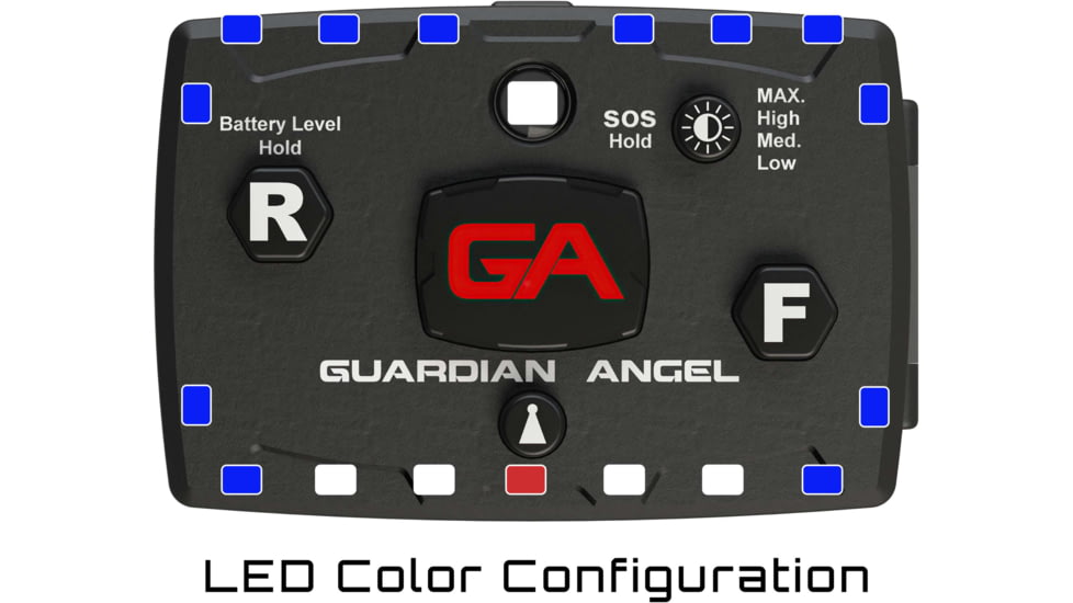 Guardian Angel Elite Series Wearable Safety Light, Black Casing, White/Blue Split Front, Blue Rear, White Top Light, Red Work Light, ELT-B/B