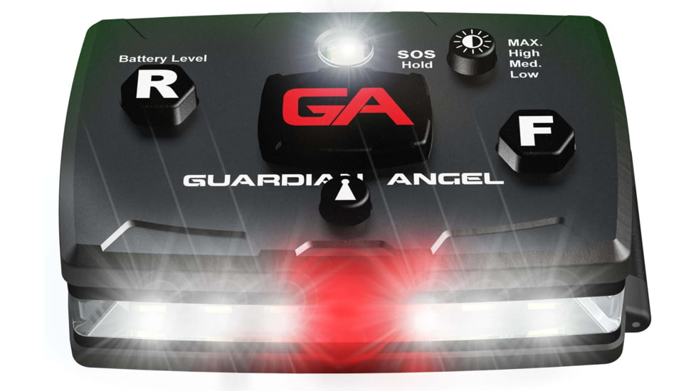 Guardian Angel Elite Series Wearable Safety Light, Black Casing, White Front, Green Rear, White Top Light, Red Work Light, ELT-W/G