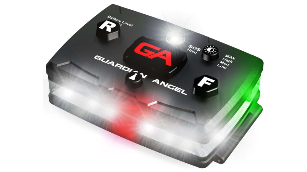 Guardian Angel Elite Series Wearable Safety Light, Black Casing, White Front, Green Rear, White Top Light, Red Work Light, ELT-W/G