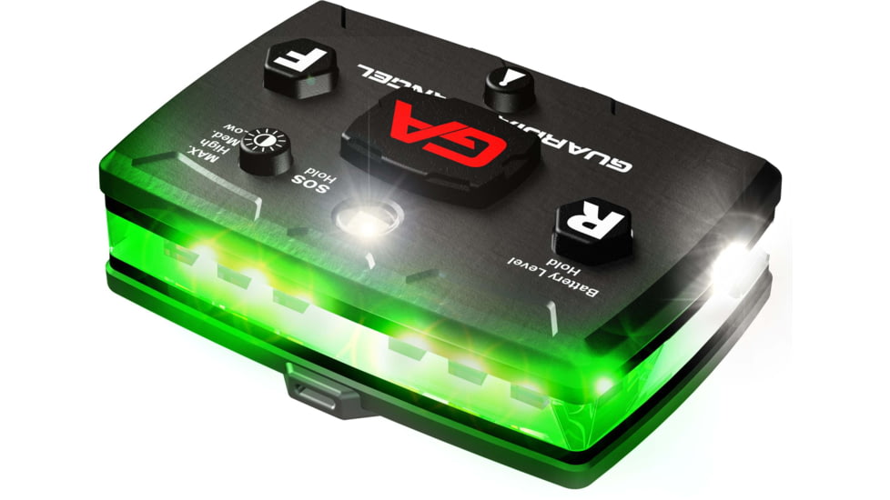 Guardian Angel Elite Series Wearable Safety Light, Black Casing, White Front, Green Rear, White Top Light, Red Work Light, ELT-W/G