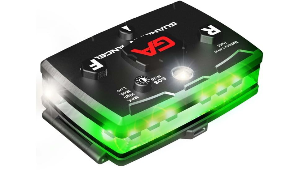 Guardian Angel Elite Series Wearable Safety Light, Black Casing, White Front, Green Rear, White Top Light, Red Work Light, ELT-W/G