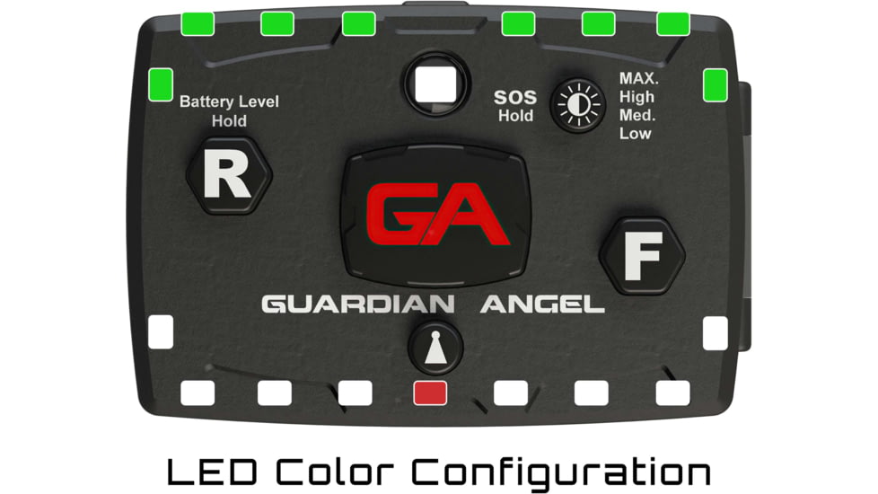 Guardian Angel Elite Series Wearable Safety Light, Black Casing, White Front, Green Rear, White Top Light, Red Work Light, ELT-W/G