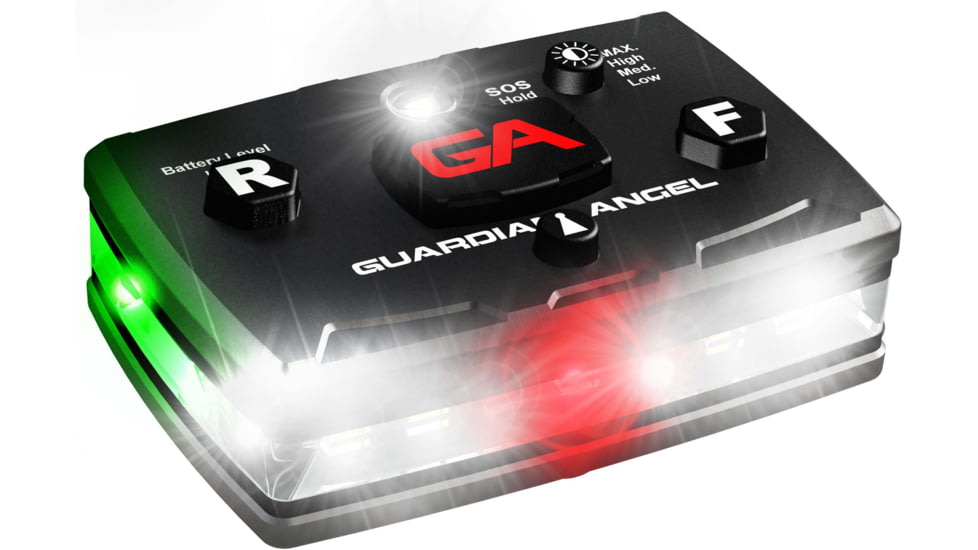 Guardian Angel Elite Series Wearable Safety Light, Black Casing, White Front, Green Rear, White Top Light, Red Work Light, ELT-W/G