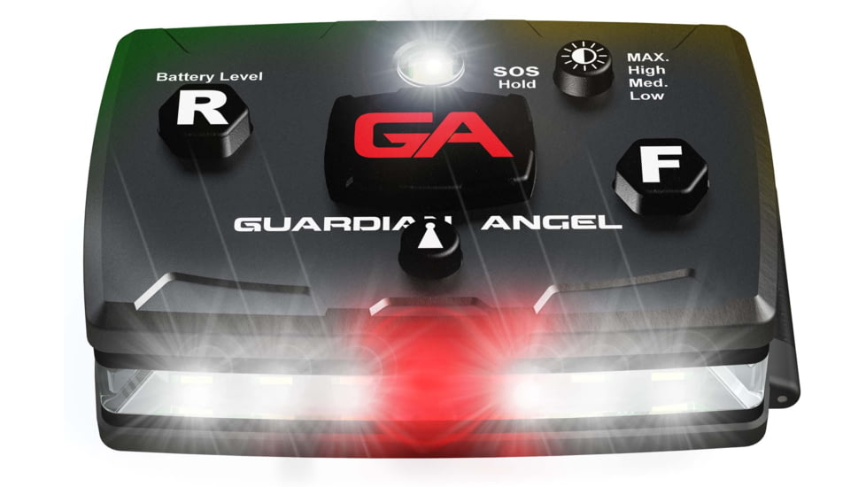 Guardian Angel Elite Series Wearable Safety Light, Black Casing,White Front, Green/Yellow Split Rear, White Top Light, Red Work Light, ELT-W/GY