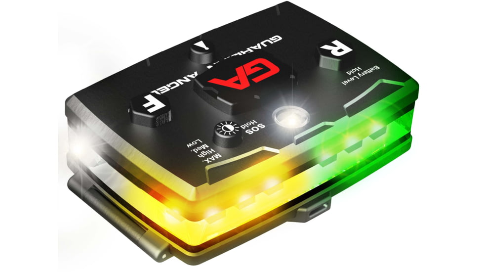 Guardian Angel Elite Series Wearable Safety Light, Black Casing,White Front, Green/Yellow Split Rear, White Top Light, Red Work Light, ELT-W/GY