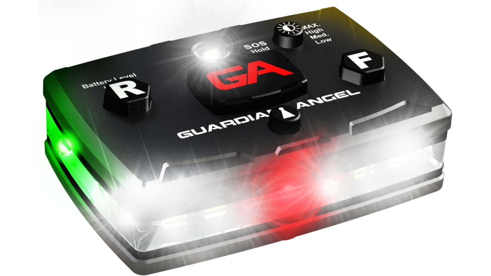 Guardian Angel Elite Series Wearable Safety Light, Black Casing,White Front, Green/Yellow Split Rear, White Top Light, Red Work Light, ELT-W/GY