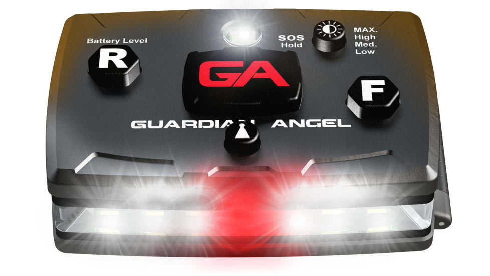 Guardian Angel Elite Series Wearable Safety Light, Black Casing, White Front, Orange Rear, White Top , ELT-W/O