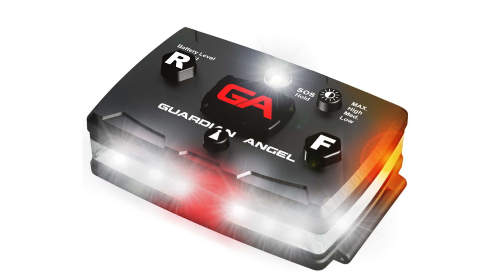 Guardian Angel Elite Series Wearable Safety Light, Black Casing, White Front, Orange Rear, White Top , ELT-W/O