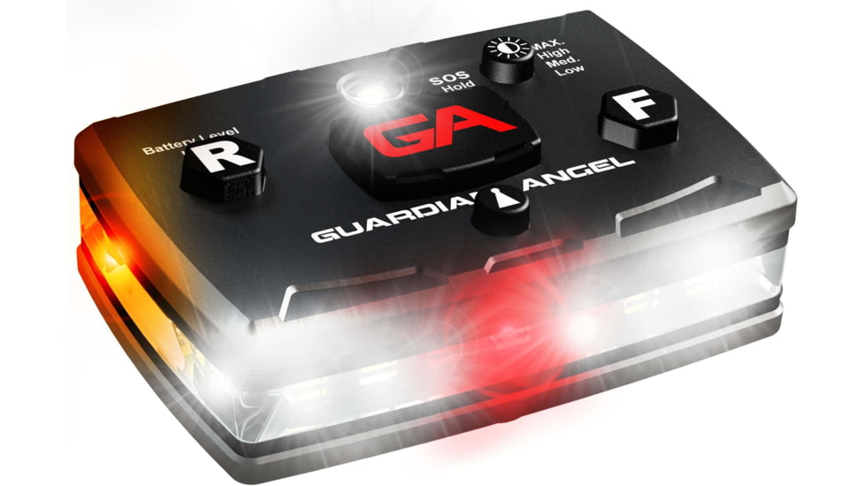 Guardian Angel Elite Series Wearable Safety Light, Black Casing, White Front, Orange Rear, White Top , ELT-W/O