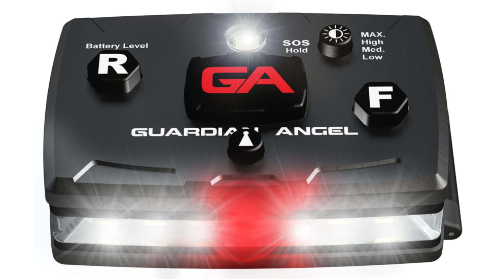 Guardian Angel Elite Series Wearable Safety Light, Black Casing, White Front, Red Rear, White Top Light, Red Work Light, ELT-W/R