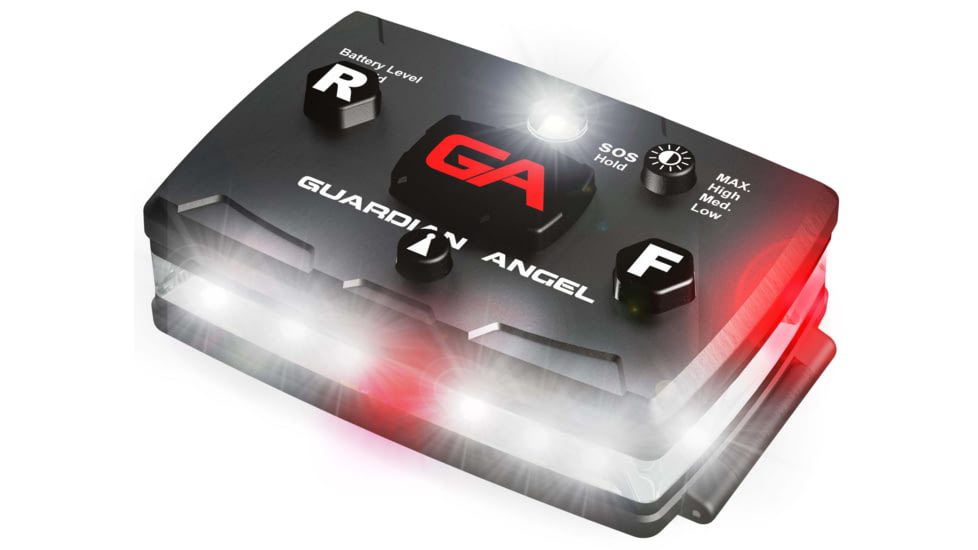 Guardian Angel Elite Series Wearable Safety Light, Black Casing, White Front, Red Rear, White Top Light, Red Work Light, ELT-W/R