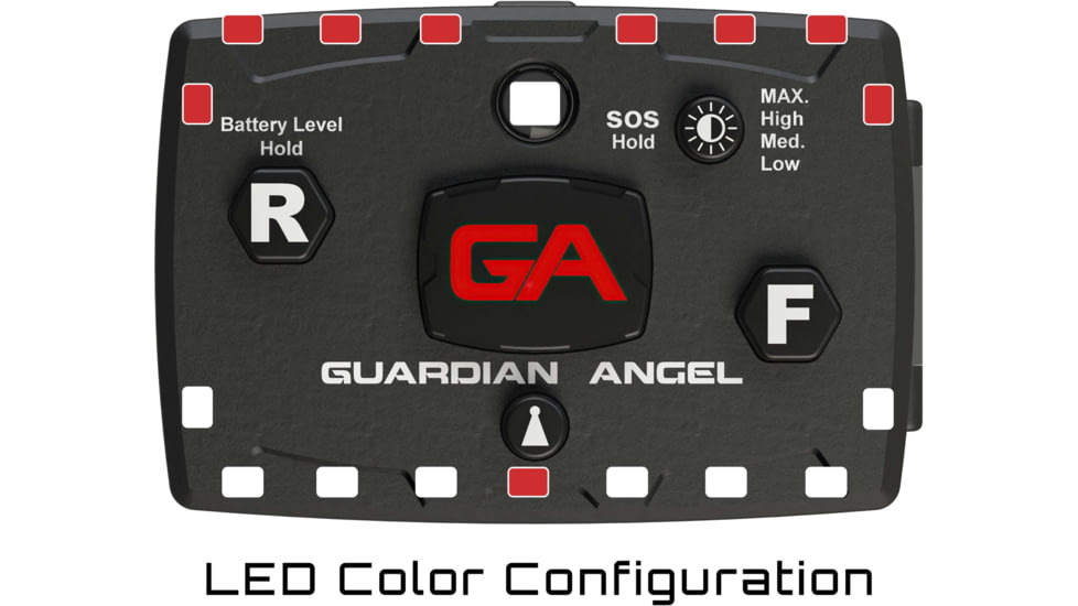 Guardian Angel Elite Series Wearable Safety Light, Black Casing, White Front, Red Rear, White Top Light, Red Work Light, ELT-W/R