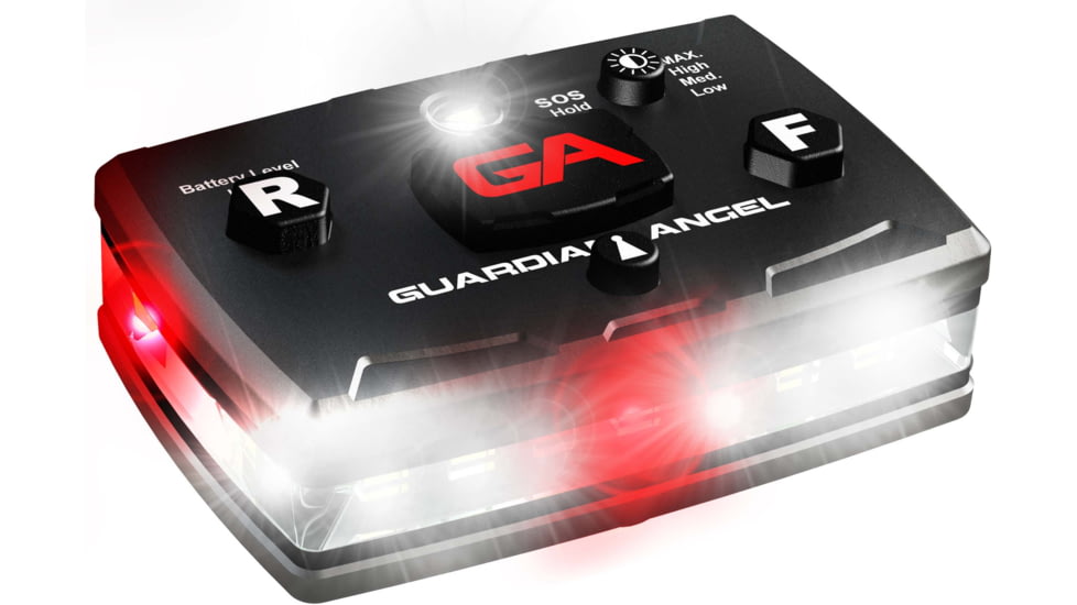 Guardian Angel Elite Series Wearable Safety Light, Black Casing, White Front, Red Rear, White Top Light, Red Work Light, ELT-W/R
