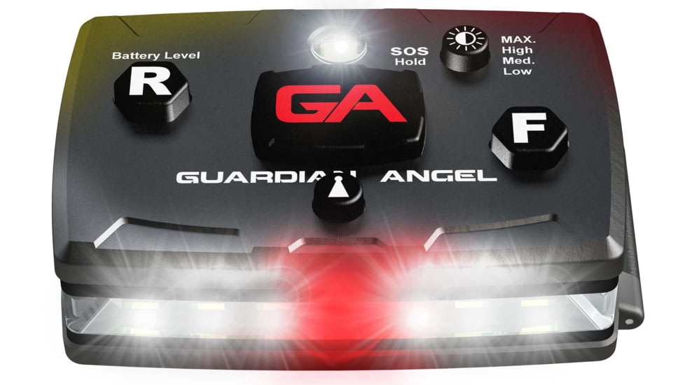 Guardian Angel Elite Series Wearable Safety Light, Black Casing, White Front, Red/Yellow Split Rear, White Top Light, Red Work Light, ELT-W/RY