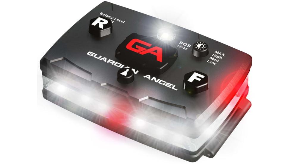 Guardian Angel Elite Series Wearable Safety Light, Black Casing, White Front, Red/Yellow Split Rear, White Top Light, Red Work Light, ELT-W/RY